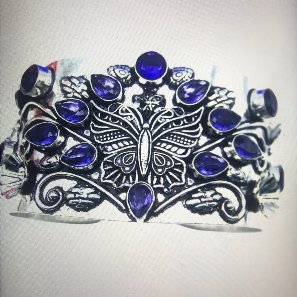 Amethyst Stamped Solid 925 Sterling Silver Cuff Bracelet